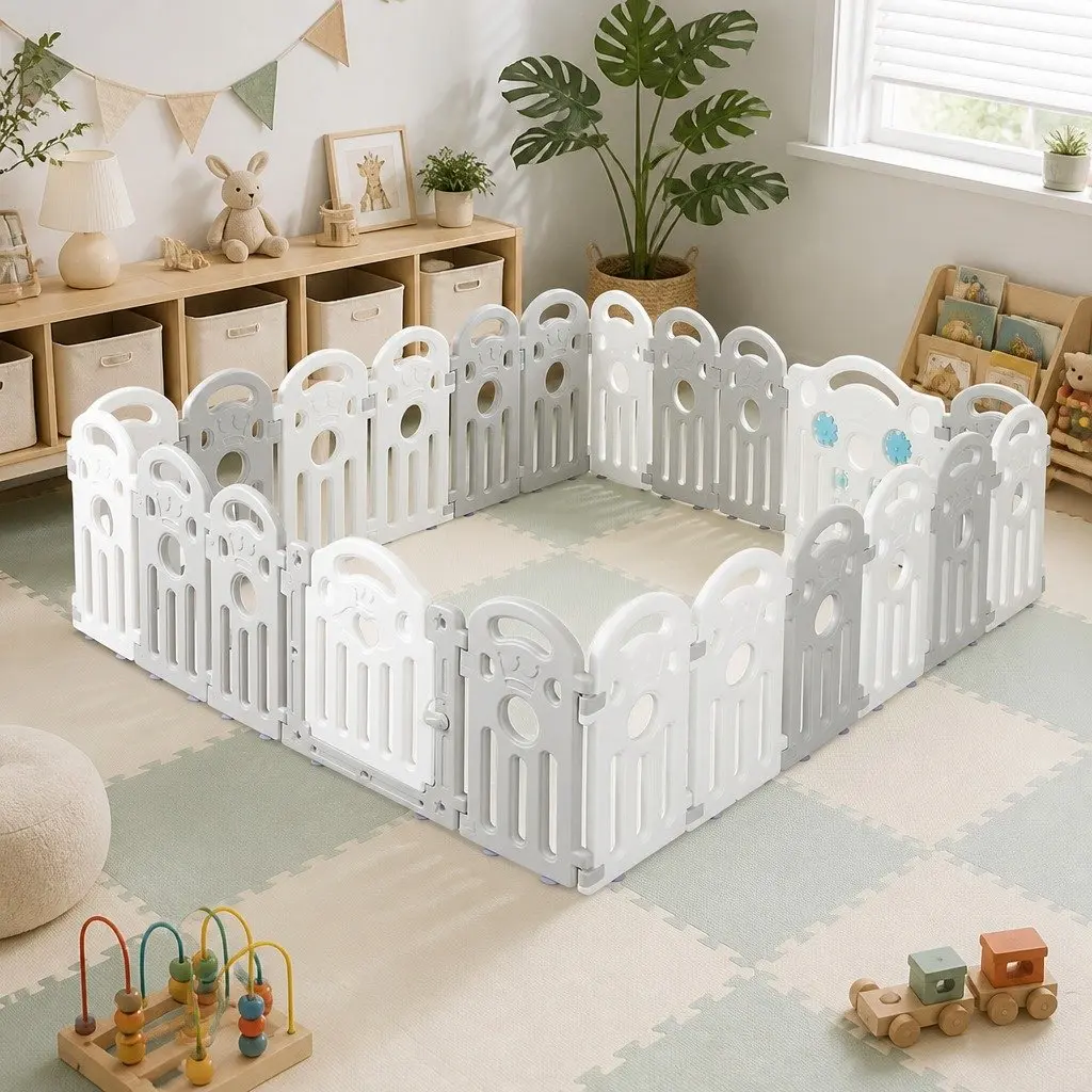Kids Playpen Grey 22 Panels Portable Indoor Outdoor Toddler Pen