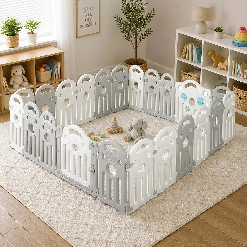 Kids Playpen Grey 22 Panels Portable Indoor Outdoor Toddler Pen