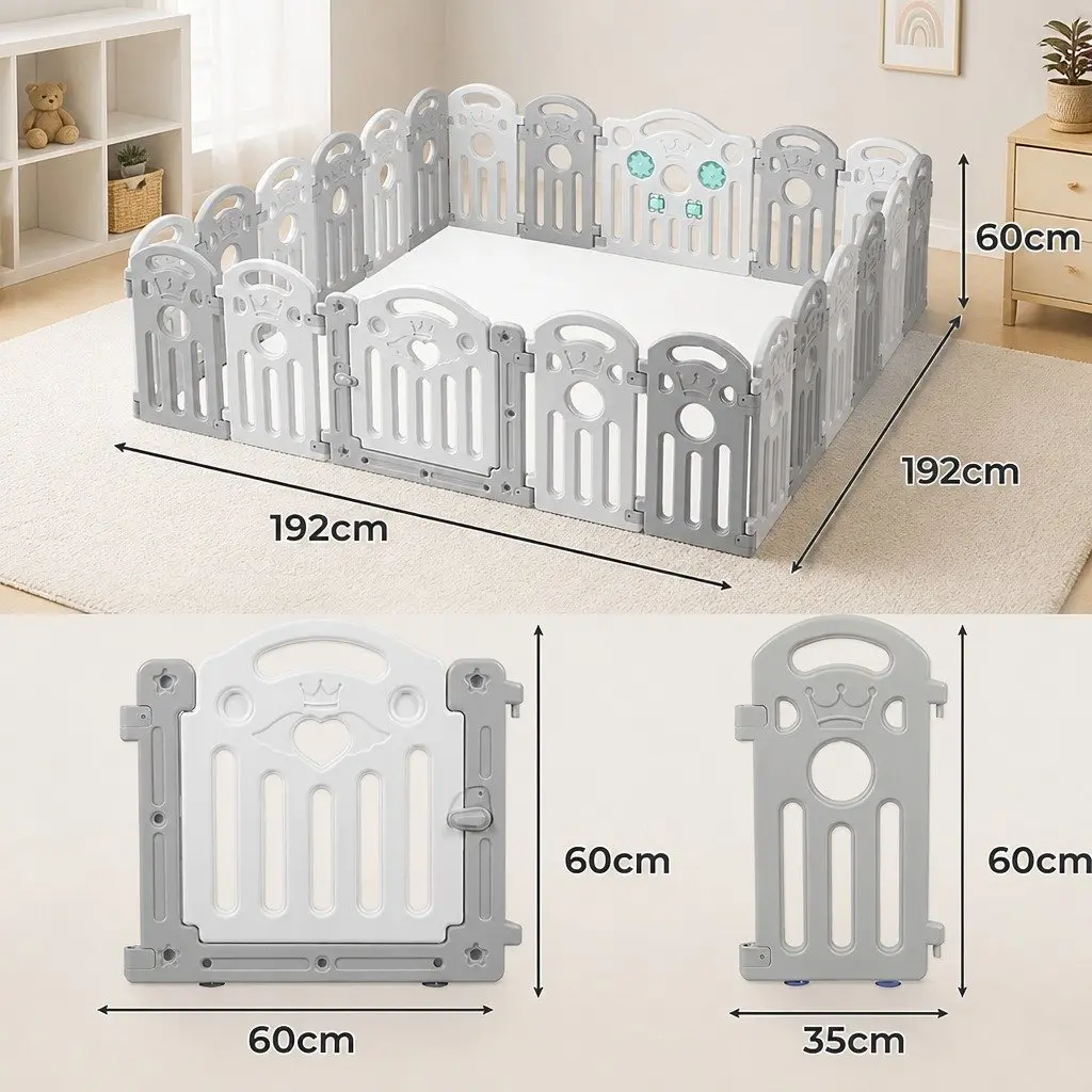 Kids Playpen Grey 22 Panels Portable Indoor Outdoor Toddler Pen