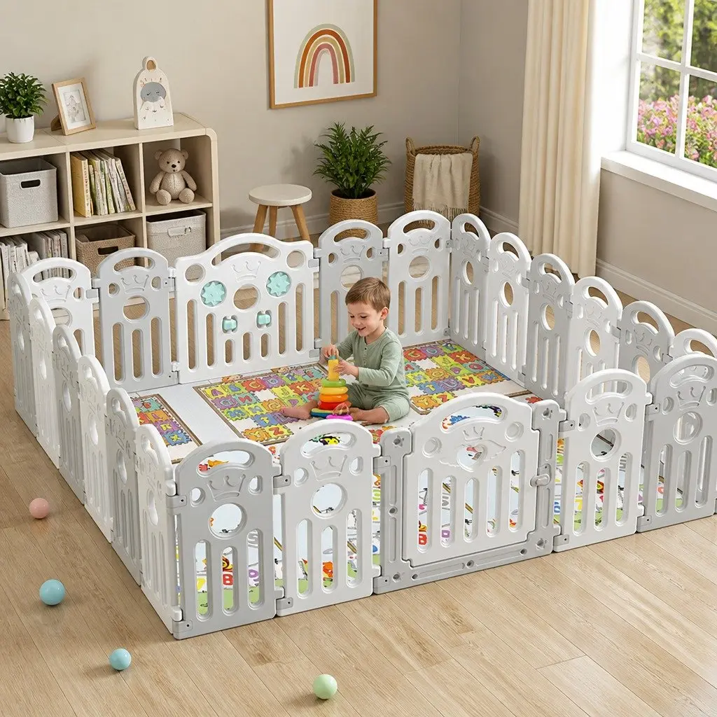 Kids Playpen Grey 22 Panels Portable Indoor Outdoor Toddler Pen