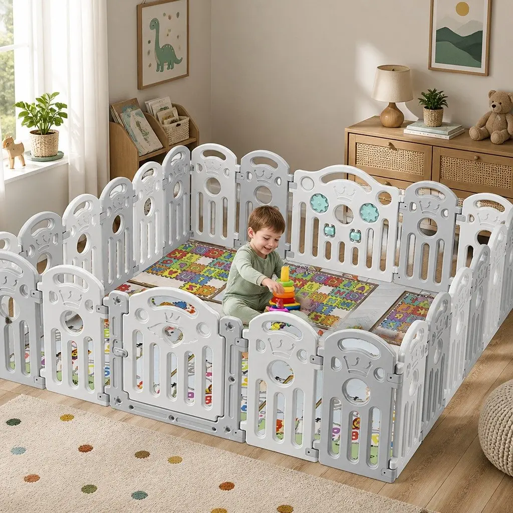 Kids Playpen Grey 22 Panels Portable Indoor Outdoor Toddler Pen