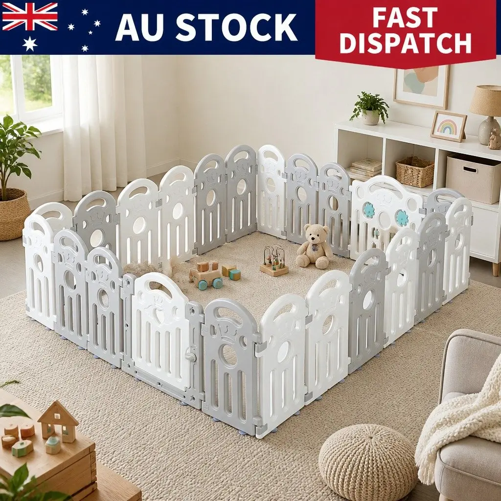 Kids Playpen Grey 22 Panels Portable Indoor Outdoor Toddler Pen
