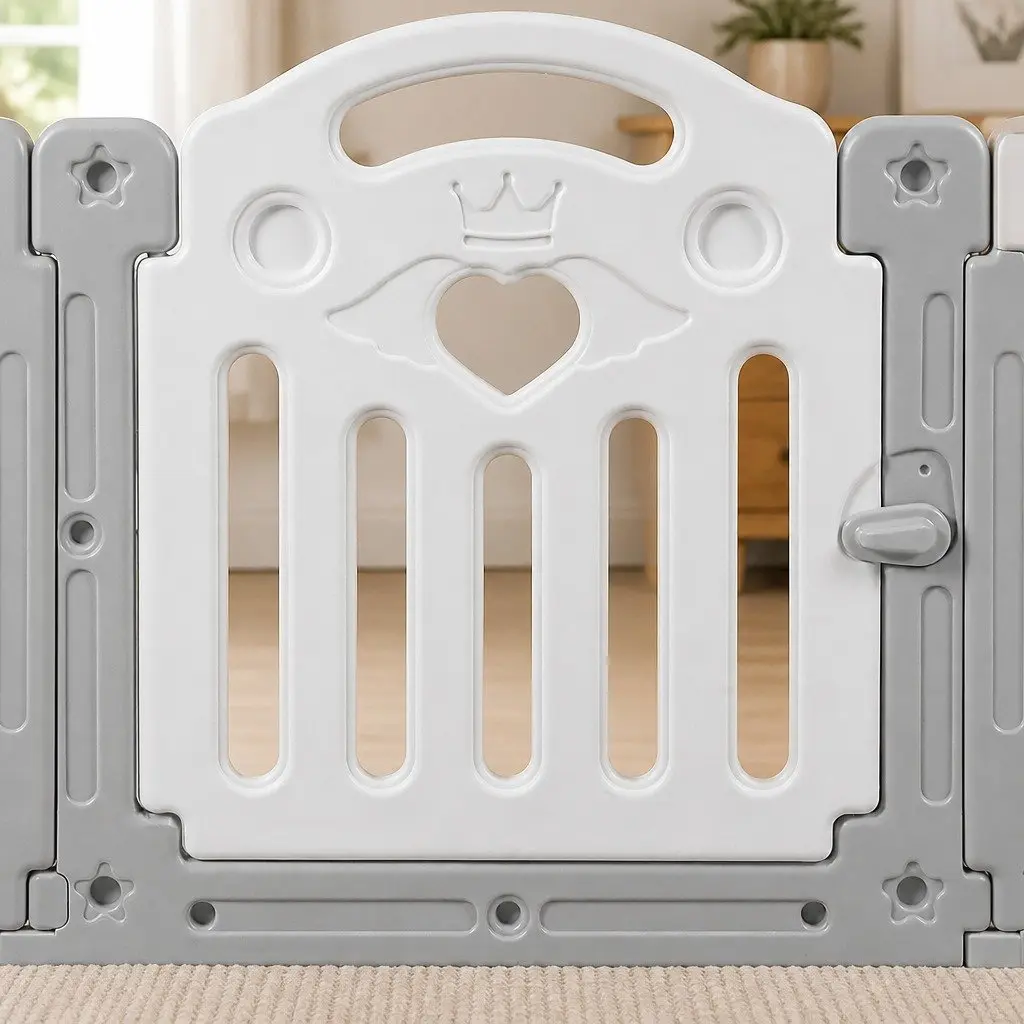 Kids Playpen Grey 60cm High Portable Indoor Outdoor Toddler Safety Gate Panels Lock