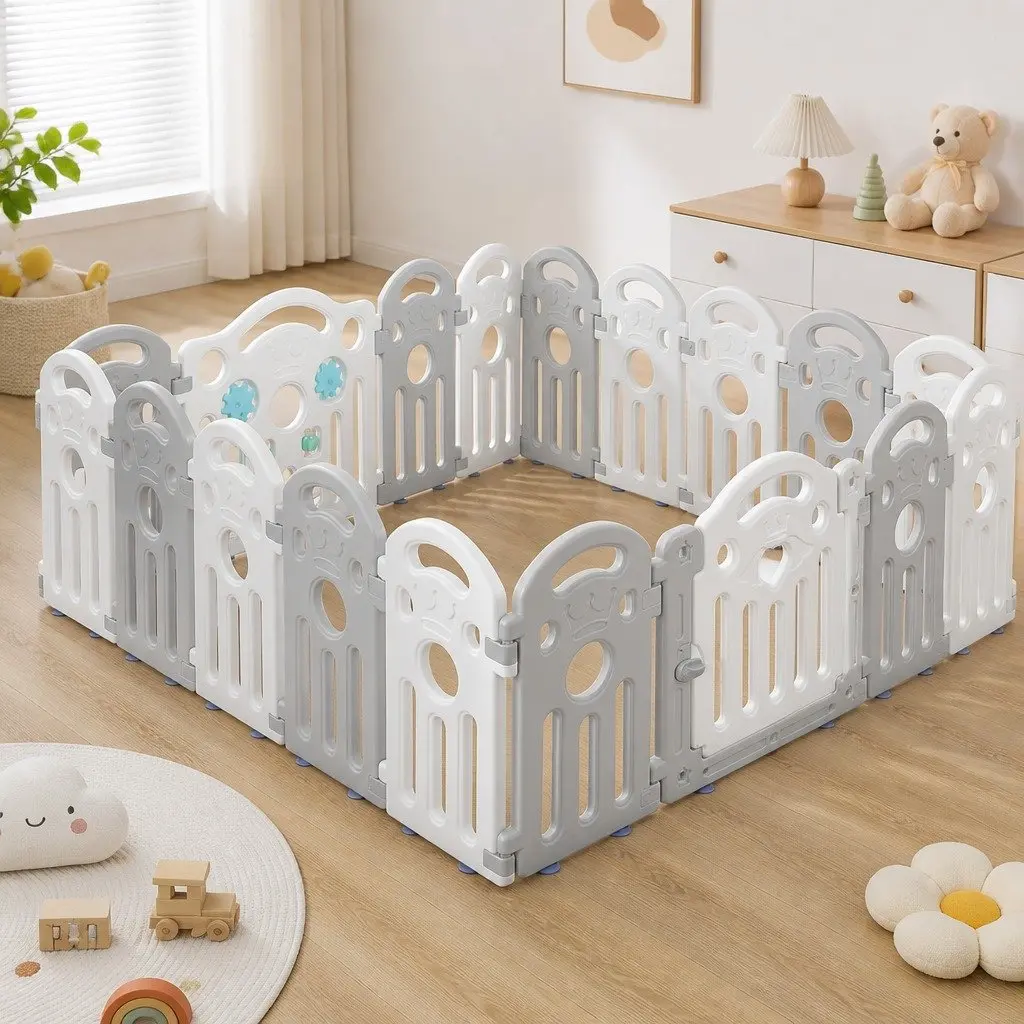 Kids Playpen Grey 18 Panels Portable Indoor Outdoor Safety Gate