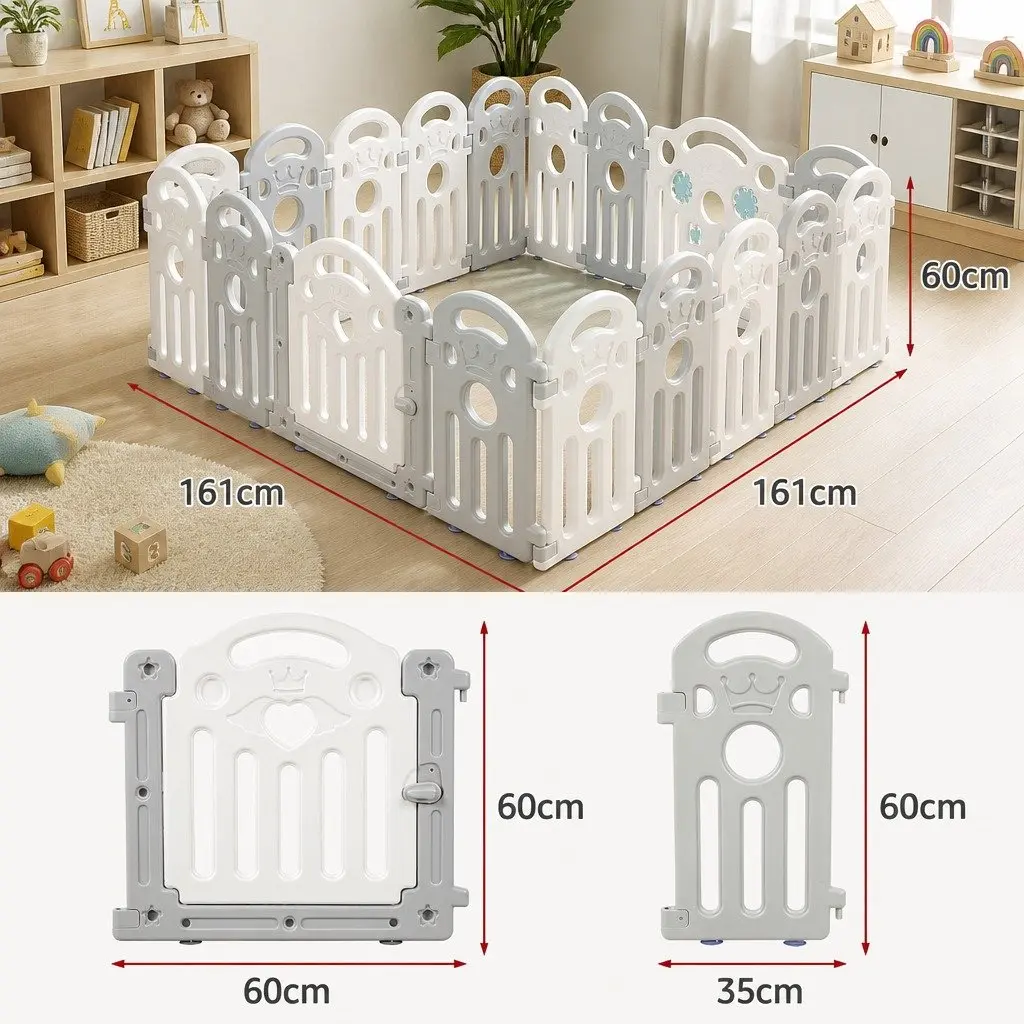 Kids Playpen Grey 18 Panels Portable Indoor Outdoor Safety Gate