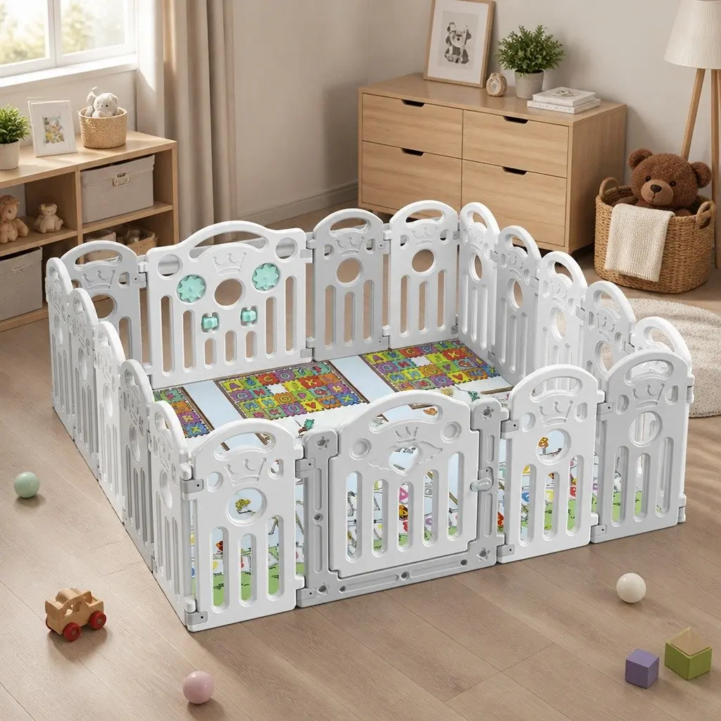 Kids Playpen Grey 18 Panels Portable Indoor Outdoor Safety Gate