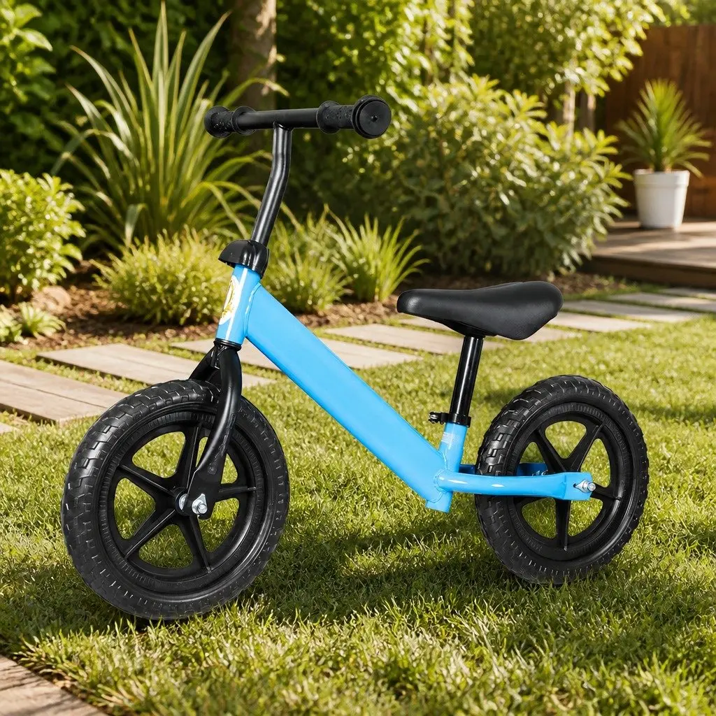 Balance Bike Blue Adjustable Seat and Handlebar Lightweight Toddler Training Bicycle