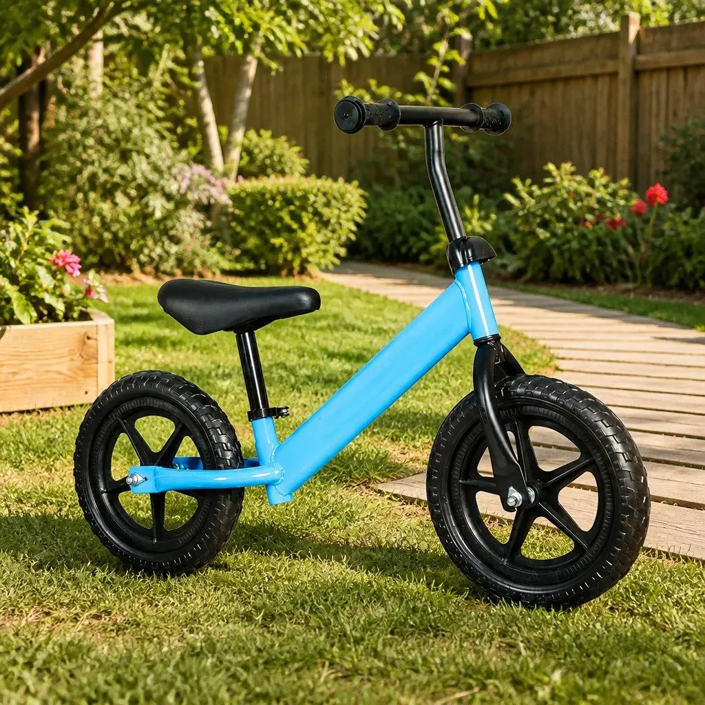 Balance Bike Blue Adjustable Seat and Handlebar Lightweight Toddler Training Bicycle