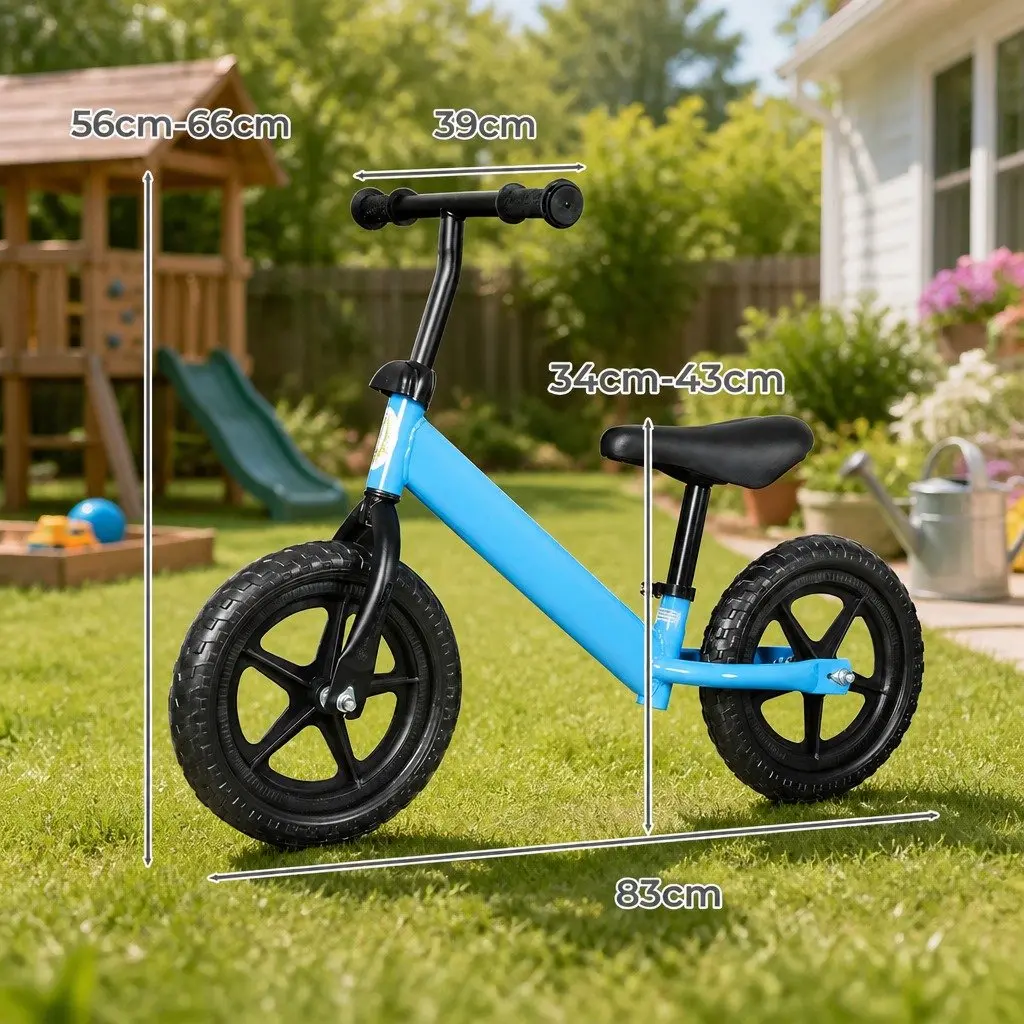 Balance Bike Blue Adjustable Seat and Handlebar Lightweight Toddler Training Bicycle