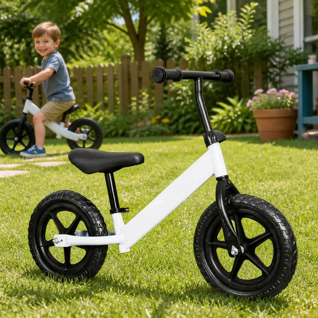 Kids Balance Bike White Adjustable Seat Handlebar Lightweight Training Bicycle