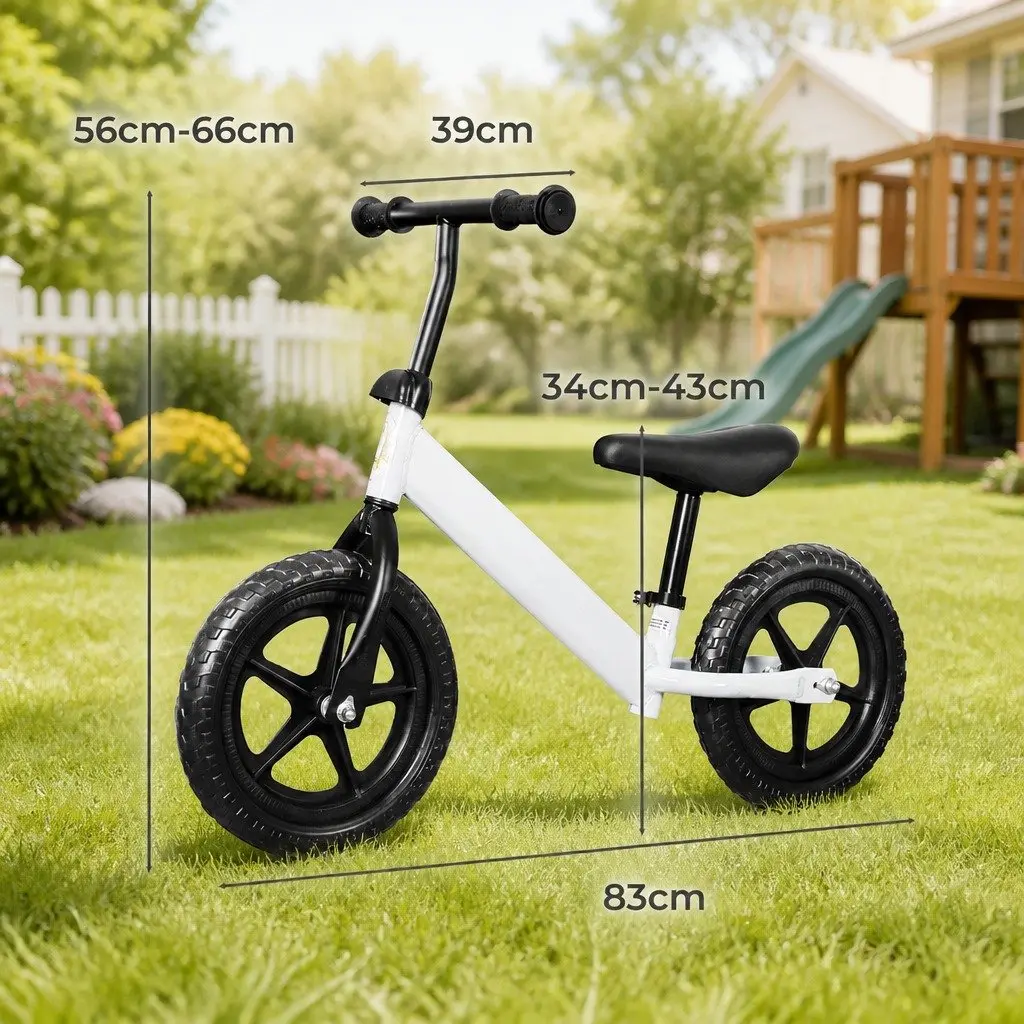 Kids Balance Bike White Adjustable Seat Handlebar Lightweight Training Bicycle