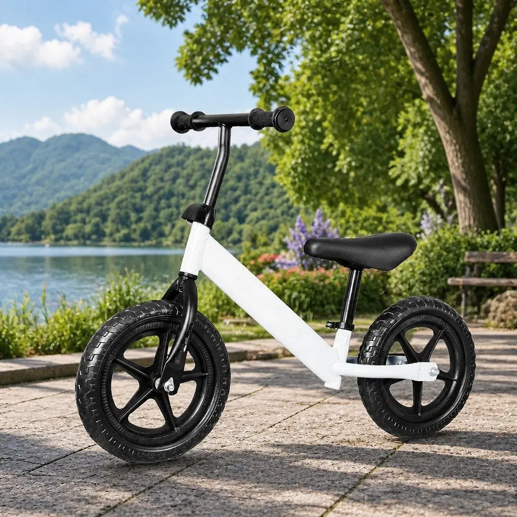 Kids Balance Bike White Adjustable Seat Handlebar Lightweight Training Bicycle