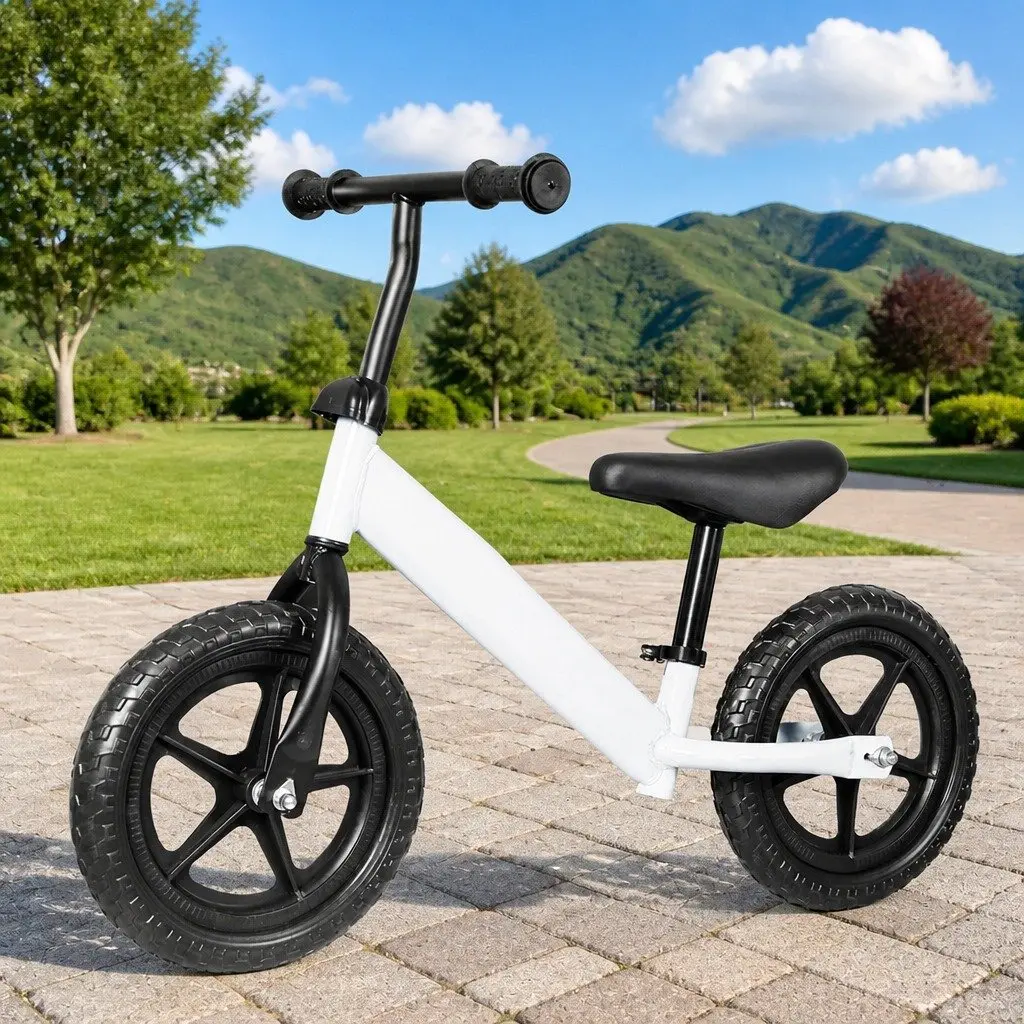 Kids Balance Bike White Adjustable Seat Handlebar Lightweight Training Bicycle