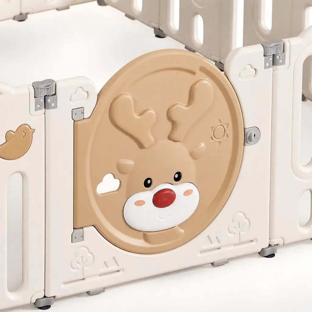 Kids Playpen Brown and Cream 16 Panels Foldable Indoor Outdoor Safety Gate