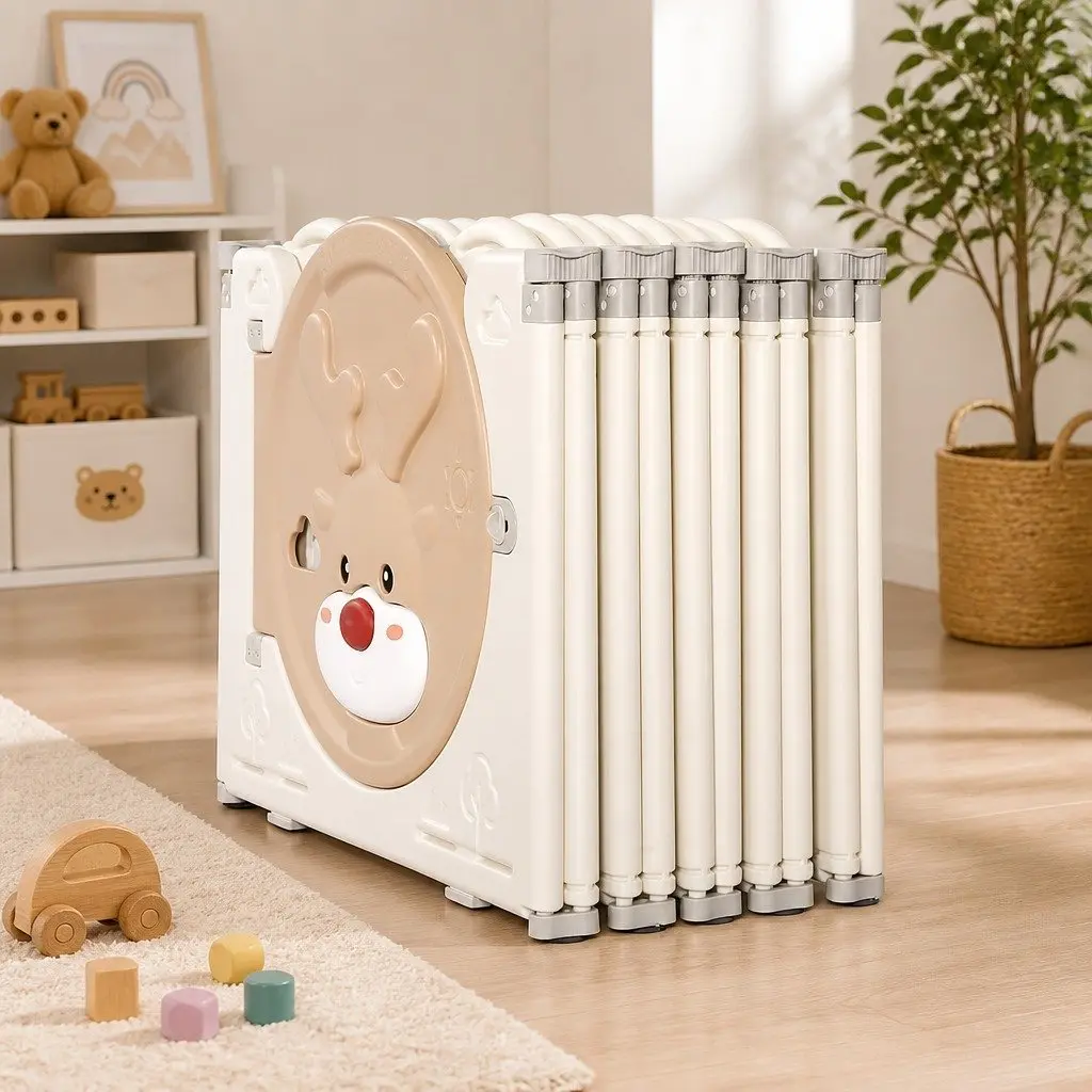 Kids Playpen Brown and Cream 18 Panel Foldable Indoor Outdoor Safety Gate