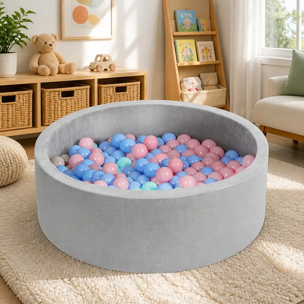 Kids Ball Pit Grey Portable Foldable Sensory Toy 35cm H 120cm Dia Anti-Rollover Protection