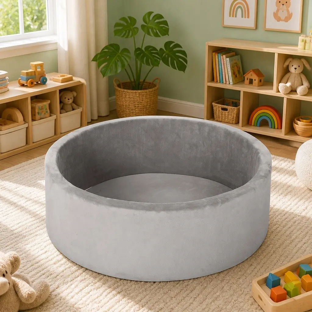 Kids Ball Pit Grey Portable Foldable Sensory Toy 35cm H 120cm Dia Anti-Rollover Protection