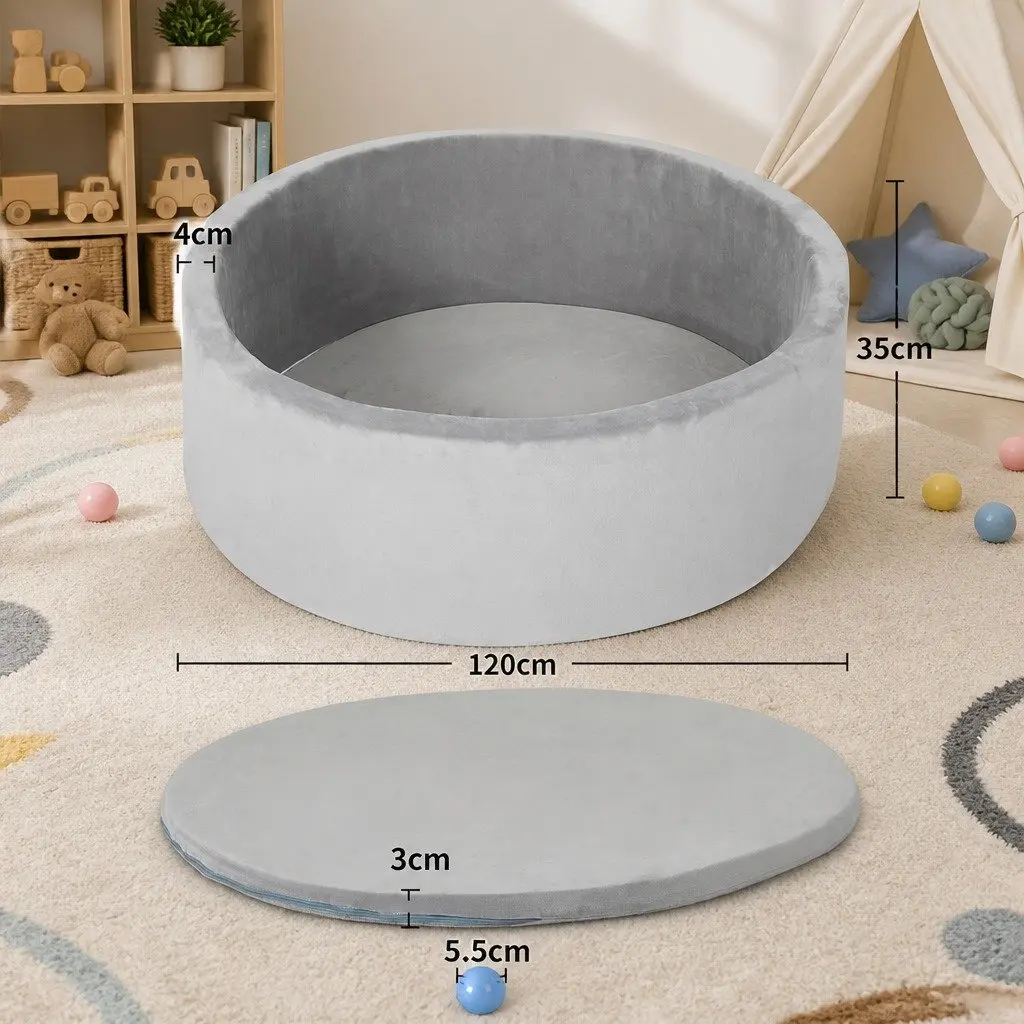 Kids Ball Pit Grey Portable Foldable Sensory Toy 35cm H 120cm Dia Anti-Rollover Protection