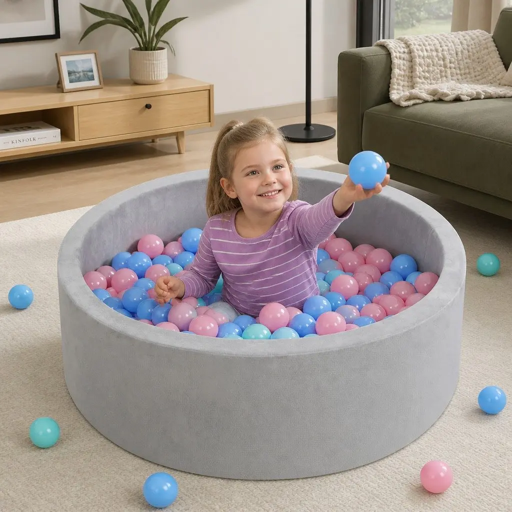Kids Ball Pit Grey Portable Foldable Sensory Toy 35cm H 120cm Dia Anti-Rollover Protection