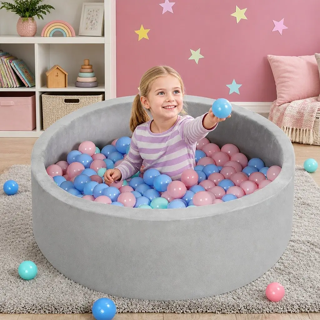 Kids Ball Pit Grey Portable Foldable Sensory Toy 35cm H 120cm Dia Anti-Rollover Protection