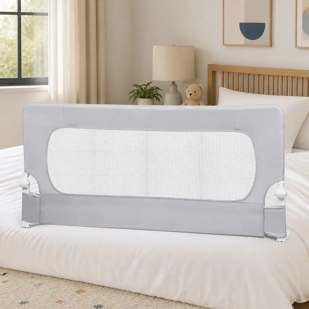 Bed Rail Grey Adjustable Folding Mesh Barrier for Child Sleep