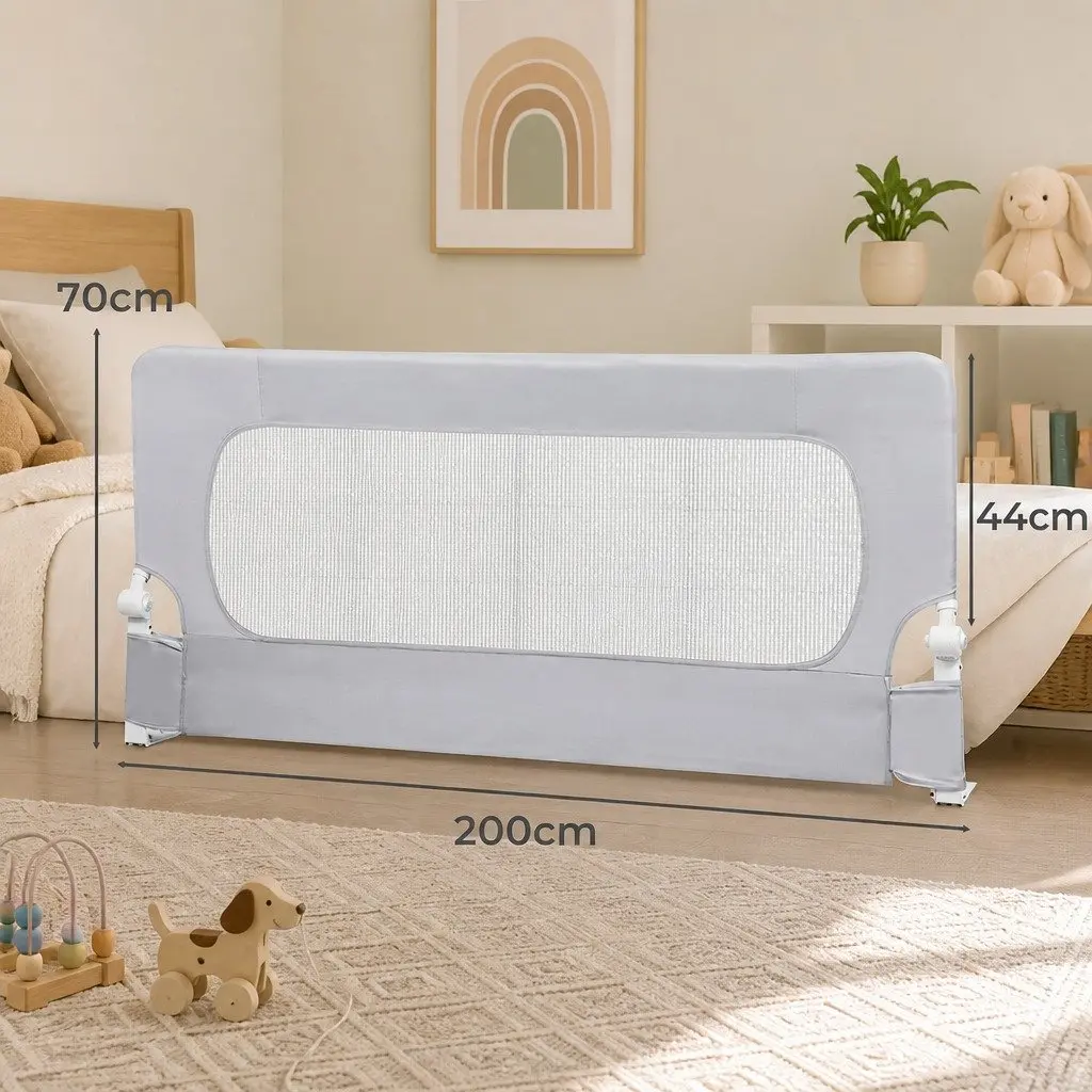 Bed Rail Grey Adjustable Folding Mesh Barrier for Child Sleep