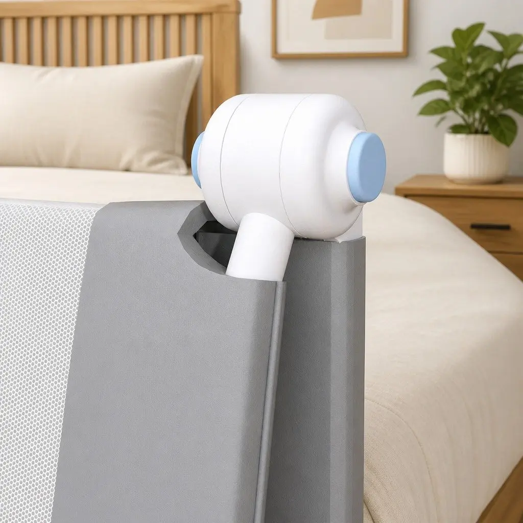 Bed Rail Grey Adjustable Folding Mesh Barrier for Child Sleep