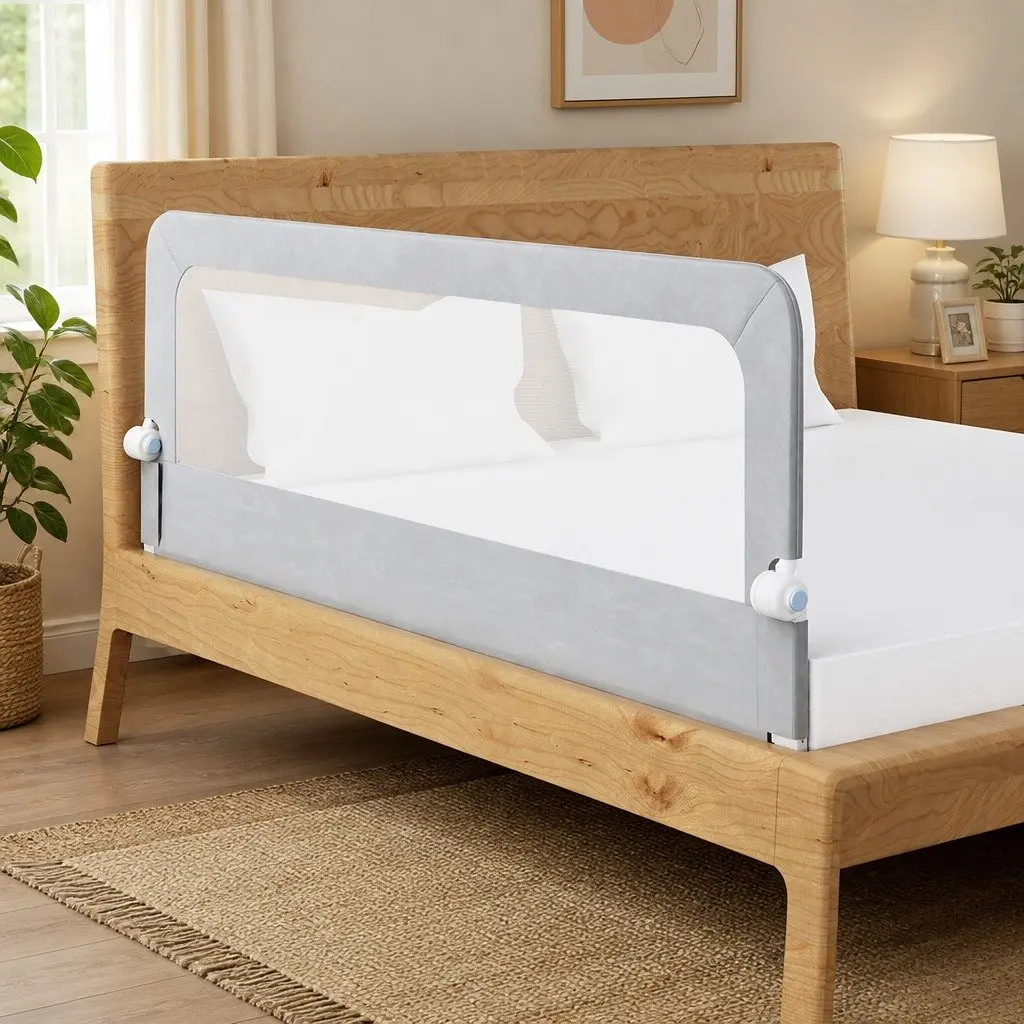 Adjustable Bed Rail Grey Medium Folding Barrier Breathable Mesh