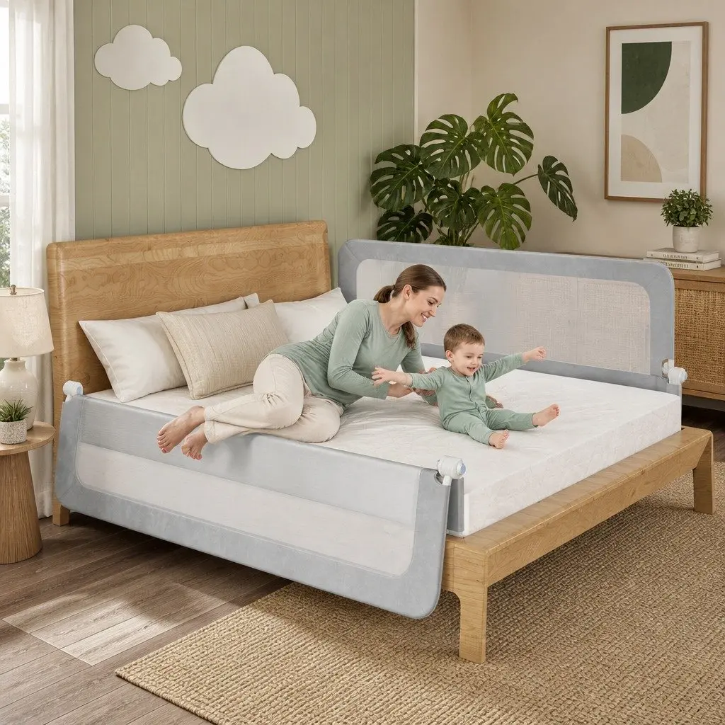 Adjustable Bed Rail Grey Medium Folding Barrier Breathable Mesh