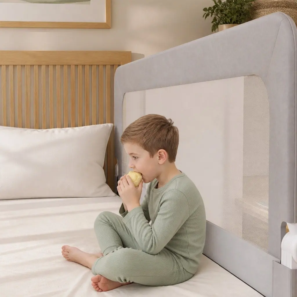 Adjustable Bed Rail Grey Medium Folding Barrier Breathable Mesh