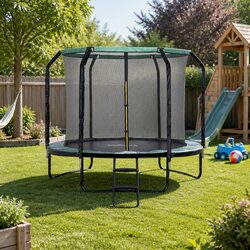 Compact Round Trampoline with Safety Features and Ladder