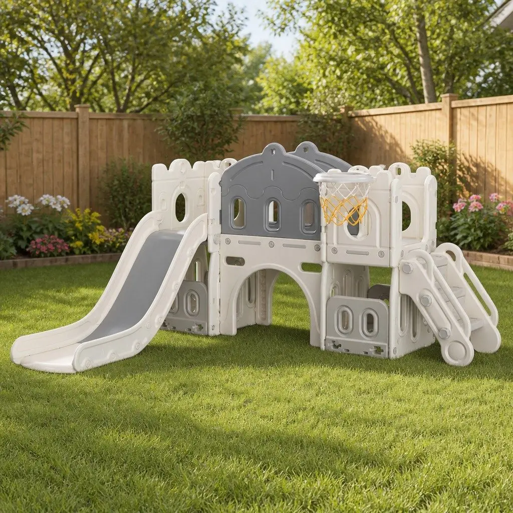 6 In 1 Kids Slide Set Play Centre Basketball Hoop Tunnel Stairs Outdoor Climbing