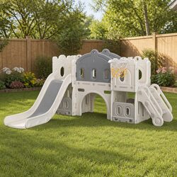 6 In 1 Kids Slide Set Play Centre Basketball Hoop Tunnel Stairs Outdoor Climbing