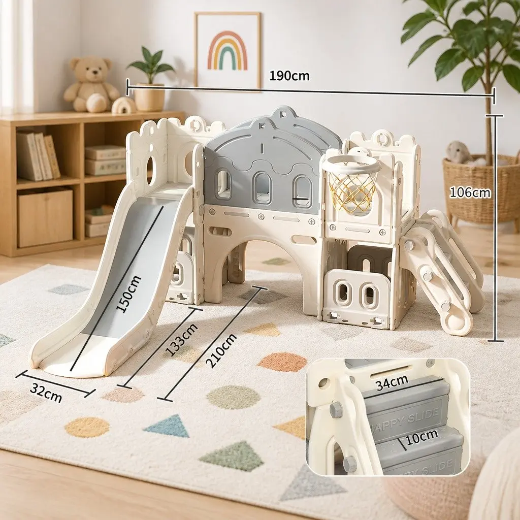 6 In 1 Kids Slide Set Play Centre Basketball Hoop Tunnel Stairs Outdoor Climbing