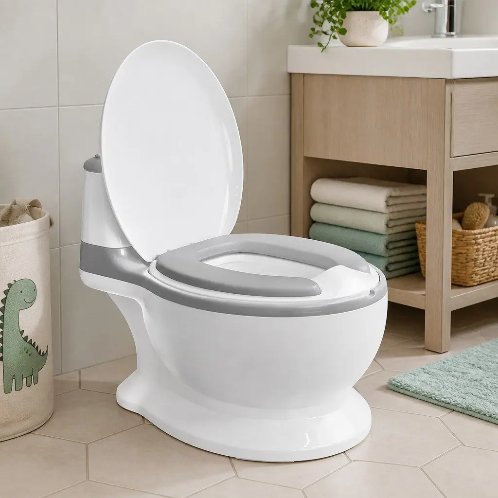 Kids Potty Trainer Seat Toddler Toilet Training Chair with Removable Bucket Grey