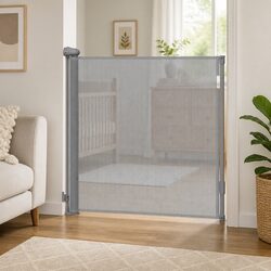 Retractable Baby Safety Gate 150cm Grey Mesh Doorway Staircase Protection Indoor
