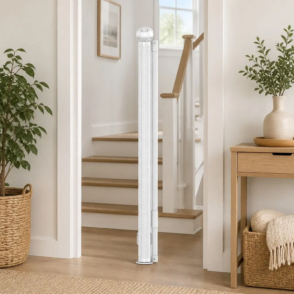 Retractable Safety Gate White 150cm Wide Mesh Barrier for Stairs Doorways Indoor