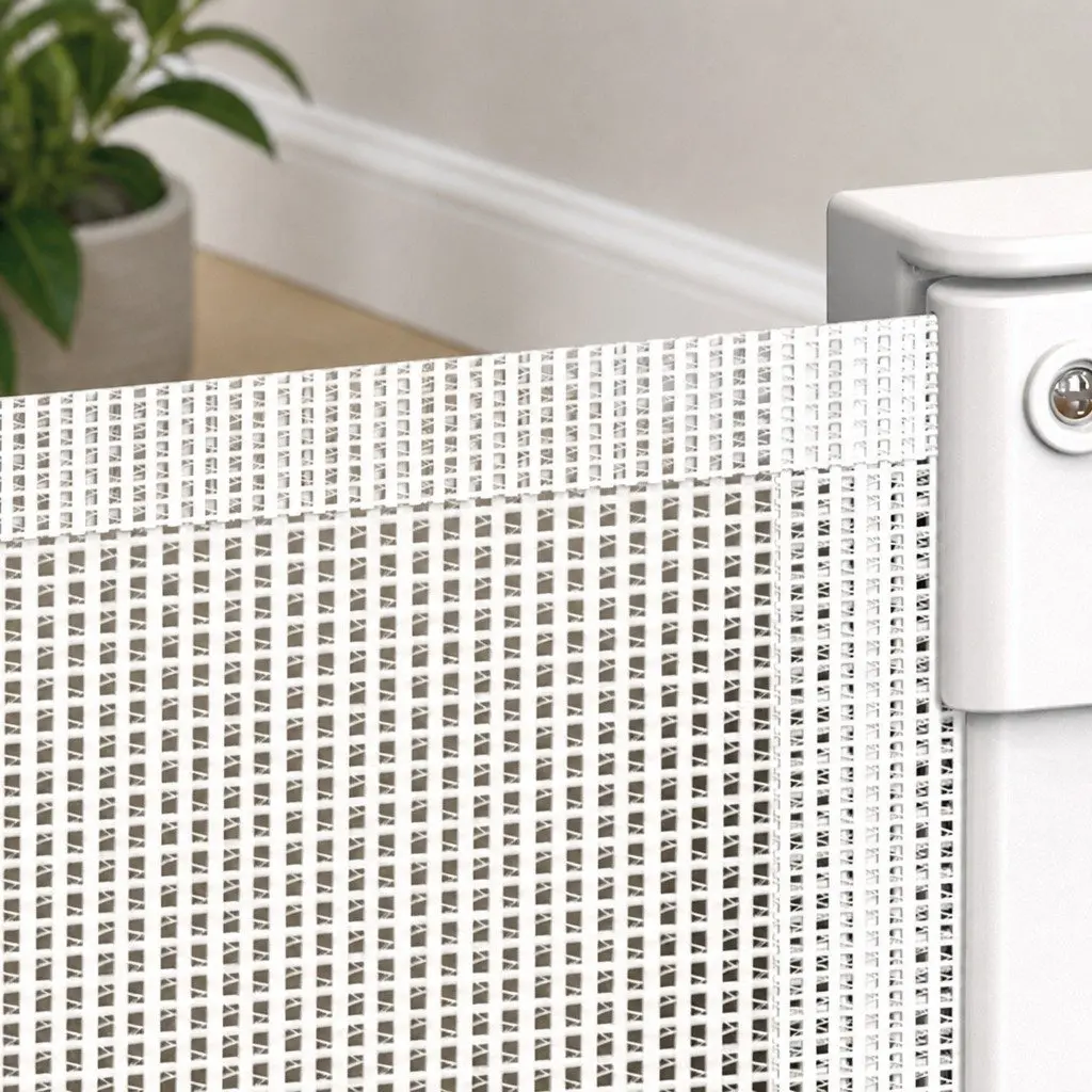 Retractable Safety Gate White 150cm Wide Mesh Barrier for Stairs Doorways Indoor