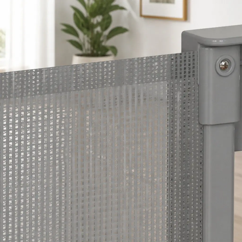 Retractable Safety Gate Grey 300cm Wide Opening Soft Mesh Barrier for Stairs Doorways Kitchens Bedrooms