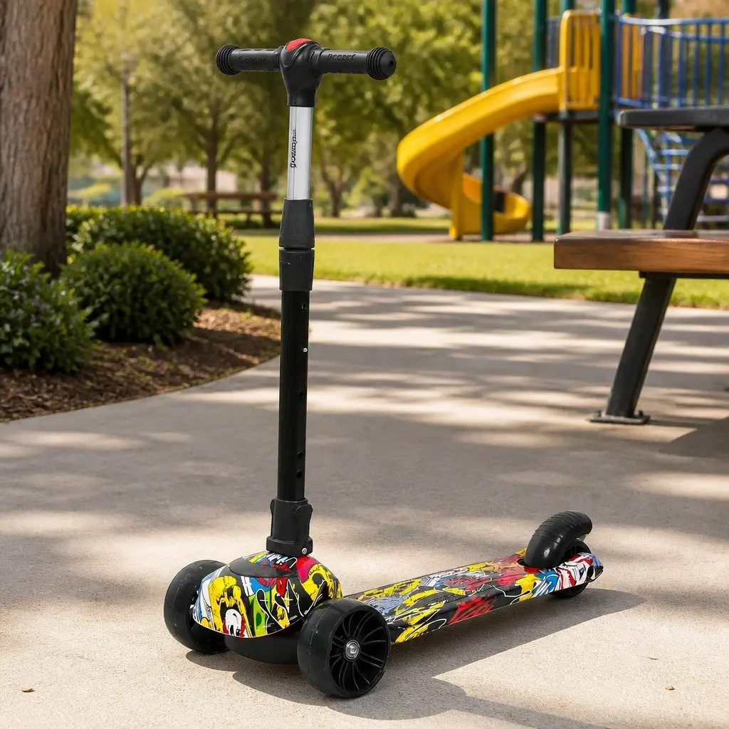 Kids Scooter Multi-colour Adjustable Height 3 Wheel Foldable LED Light Up Wheels Music