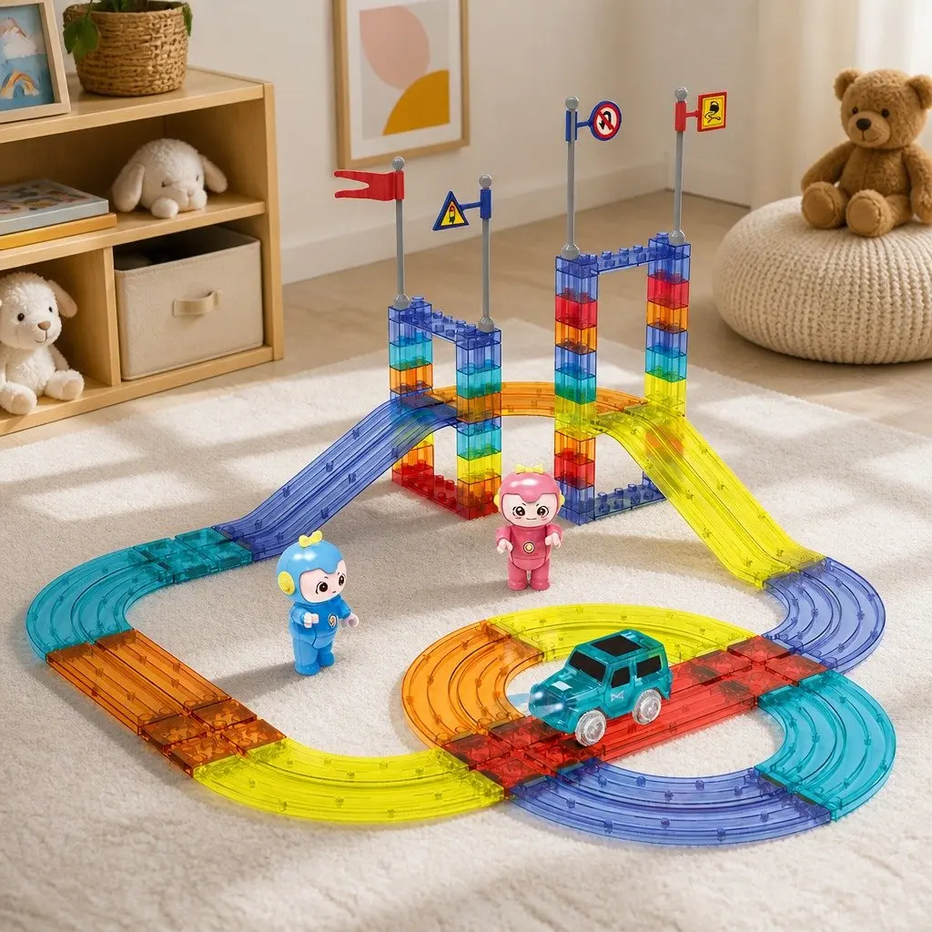 Magnetic Building Blocks Set Multi-colour 63 Piece Dinosaur Themed Educational Toy