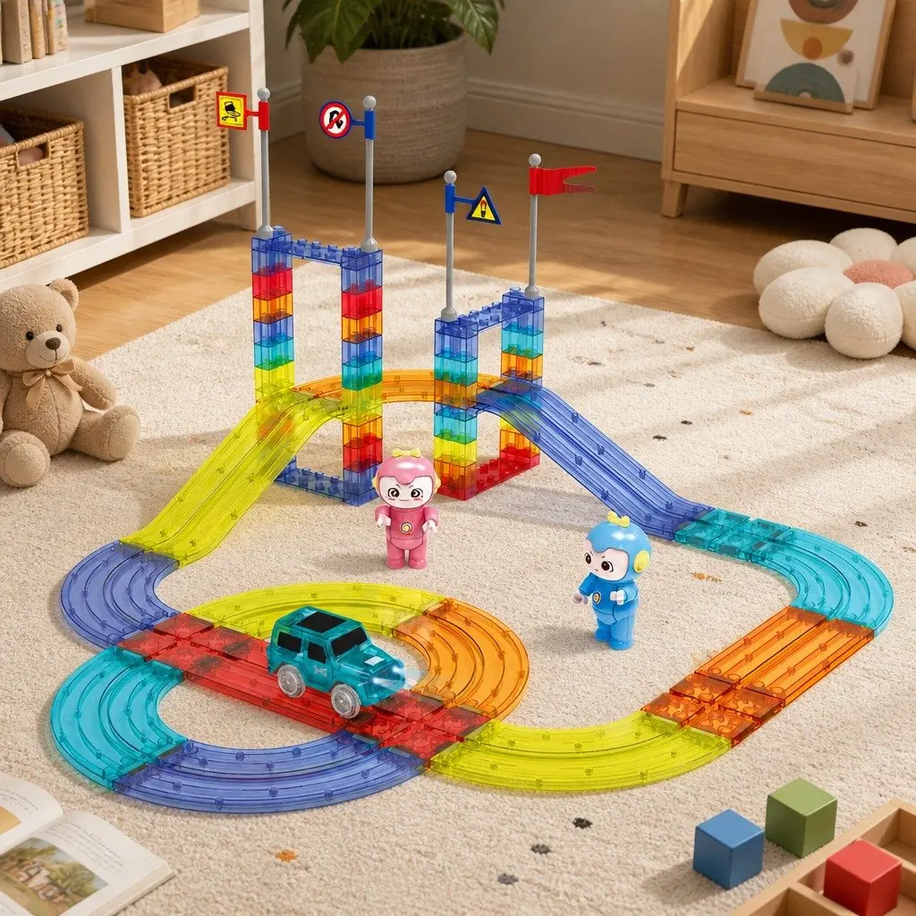Magnetic Building Blocks Set Multi-colour 63 Piece Dinosaur Themed Educational Toy