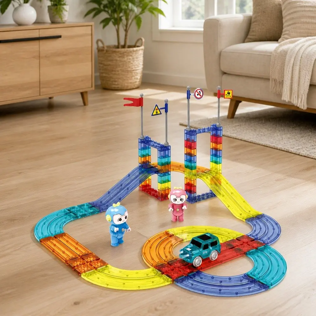 Magnetic Building Blocks Set Multi-colour 63 Piece Dinosaur Themed Educational Toy