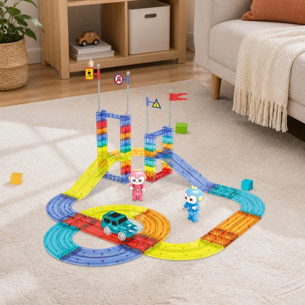 Magnetic Building Blocks Set Multi-colour 63 Piece Dinosaur Themed Educational Toy