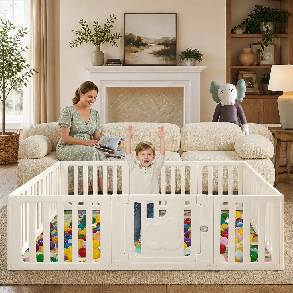 Kids Playpen White 12 Panel Indoor Outdoor Safety Gate Play Yard Fence