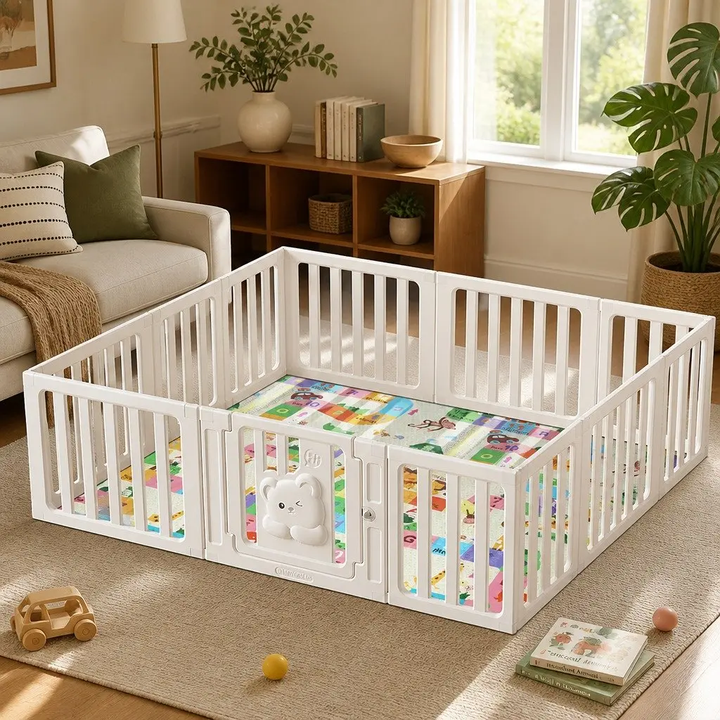 Kids Playpen White 12 Panel Indoor Outdoor Safety Gate Play Yard Fence