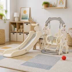 Kids 4-in-1 Slide Swing Set Basketball Hoop Climber Indoor Outdoor Play Centre