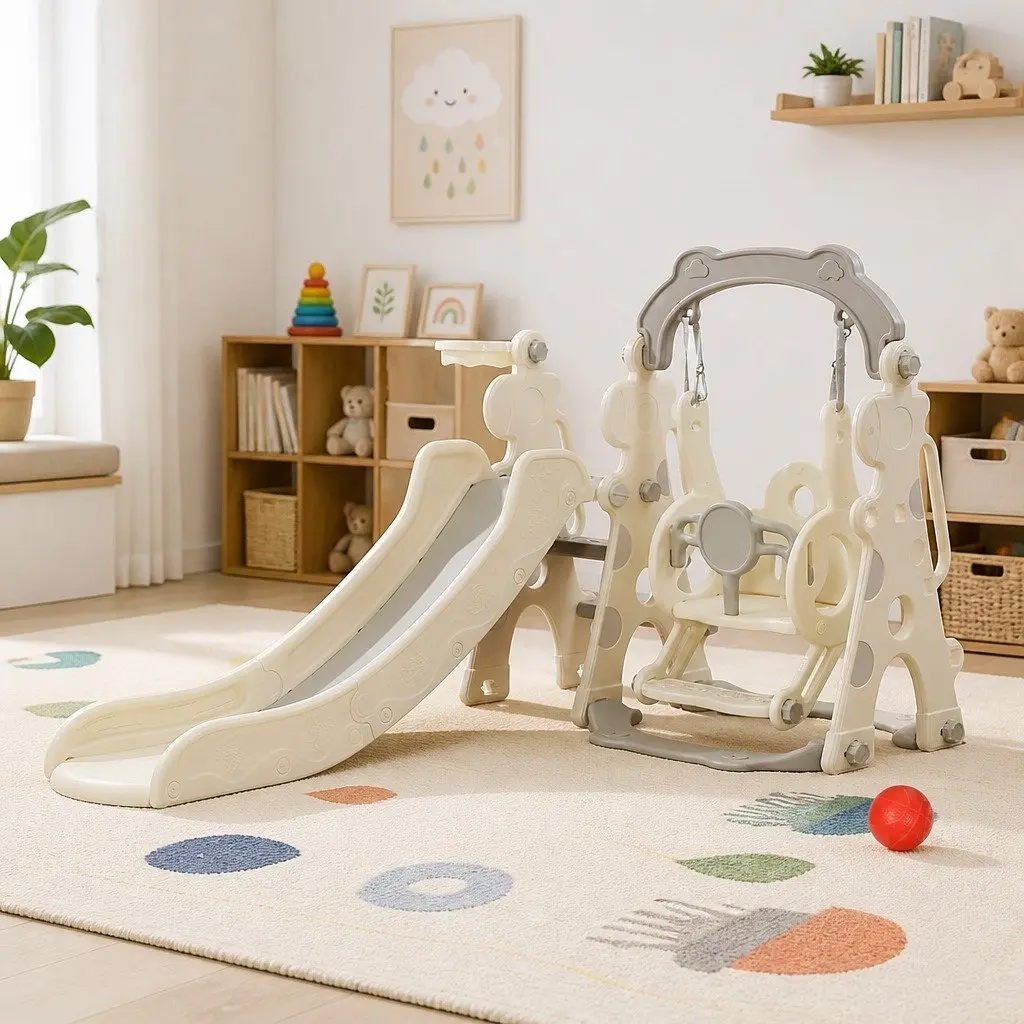 Kids 4-in-1 Slide Swing Set Basketball Hoop Climber Indoor Outdoor Play Centre
