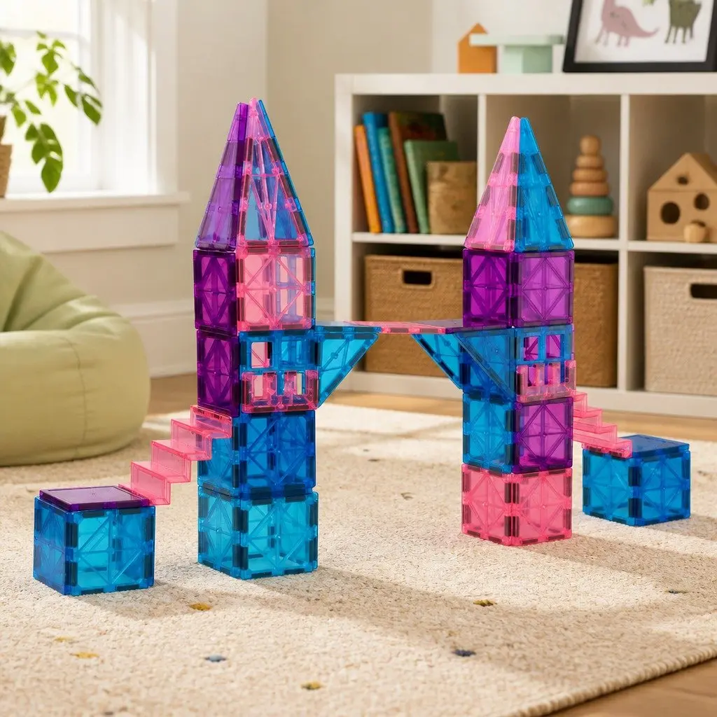 Magnetic Building Blocks Multi-colour 120 Piece Frozen-Themed Snap Together Tiles