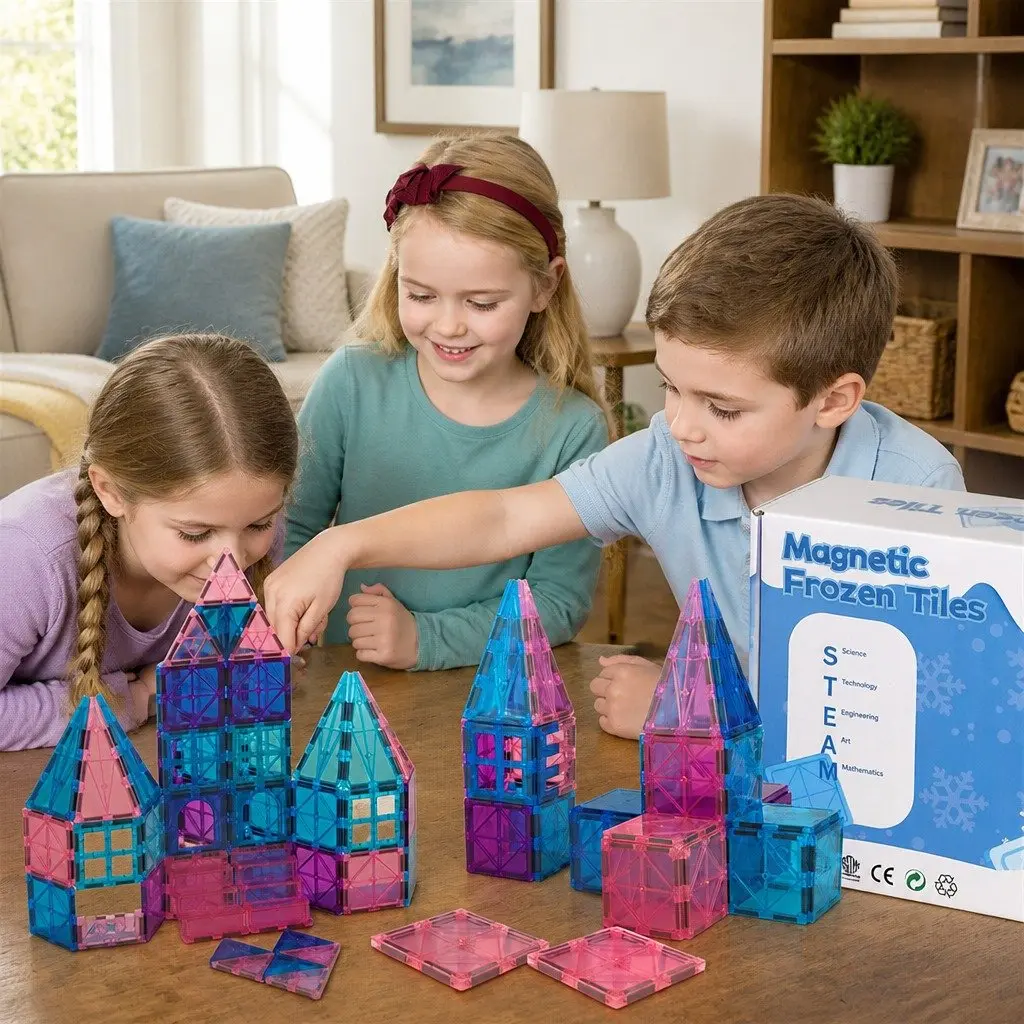 Magnetic Building Blocks Multi-colour 120 Piece Frozen-Themed Snap Together Tiles